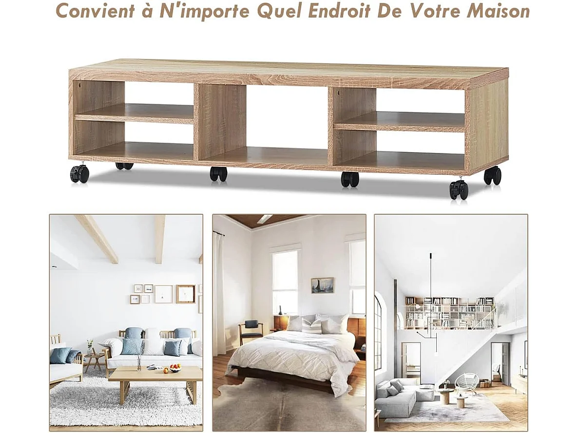 Meuble tv moderne avec roues verrouillables téléviseur jusqu'à 140 cm (55'')