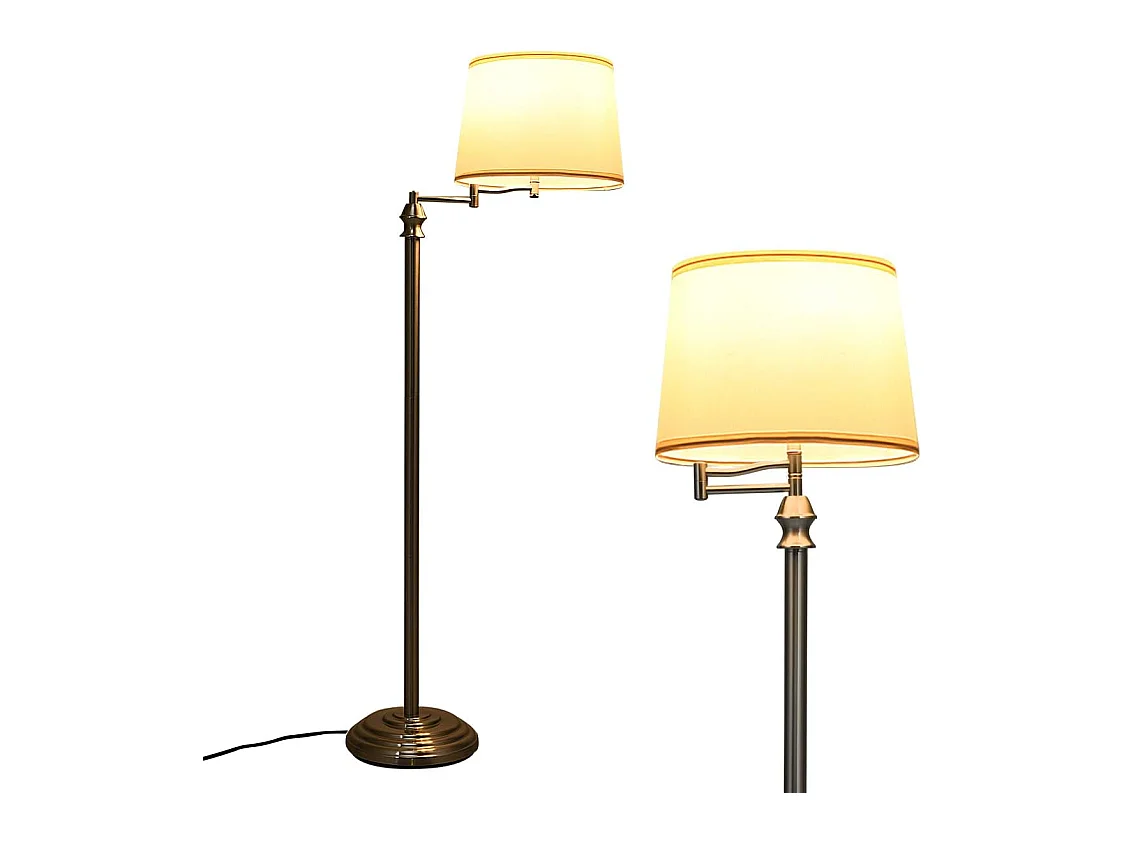 Lampadaire sur pied salon 152cm à bras oscillant 360° avec abat-jour pvc e27 socket