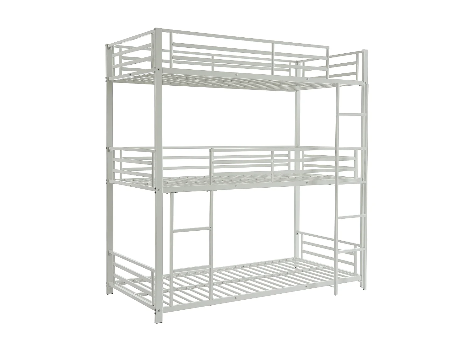 Lits superposés triple 3 x 90 x 190 cm - Métal - Blanc + Matelas - ELOUAN III