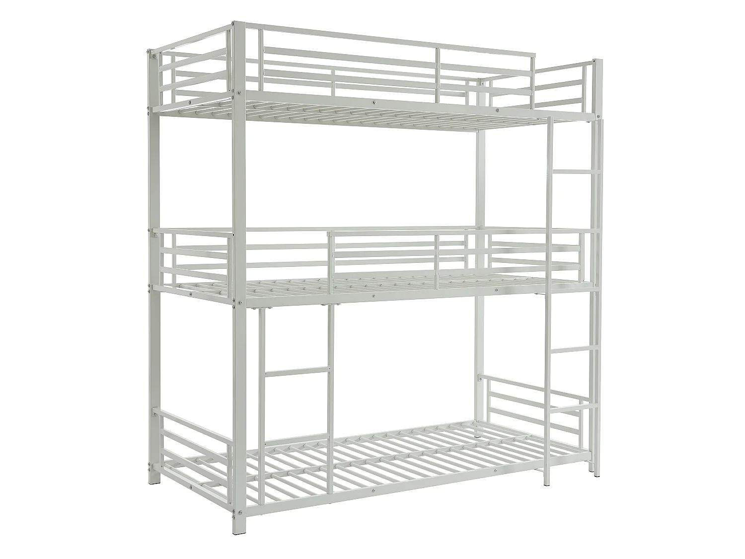 Litera triple 3 x 90 x 190 cm - Metal - Blanco + Colchones - ELOUAN III