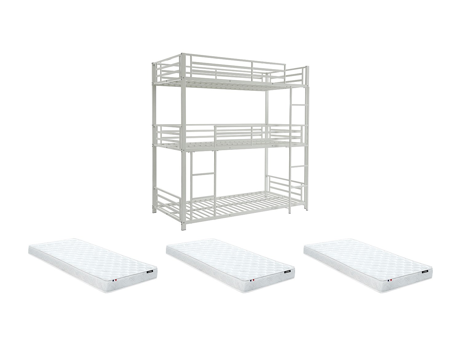 Etagenbett - 3 Personen - 3 x 90 x 190 cm - Metall - Weiß + Matratze - ELOU günstig online kaufen