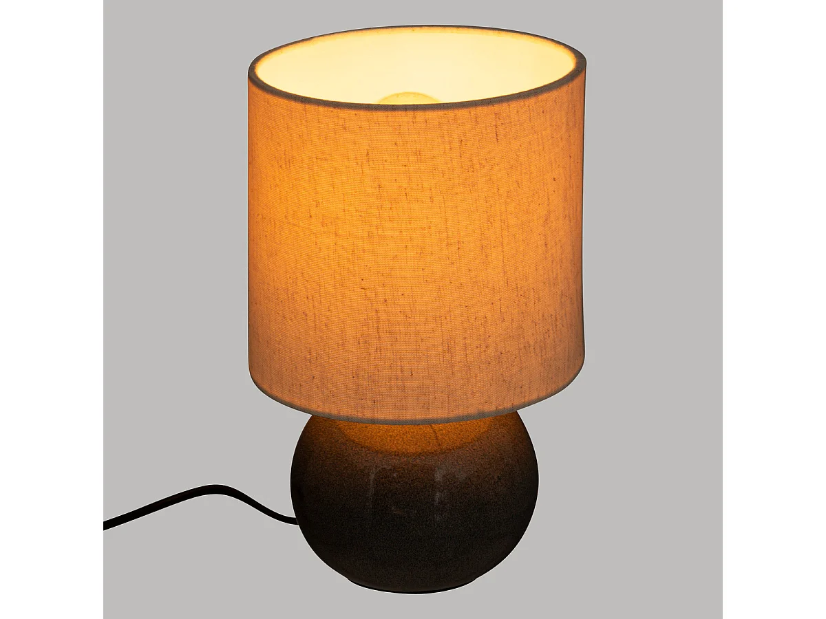 Lampe à poser en céramique Gris bleu et abat-jour coton H 28 cm