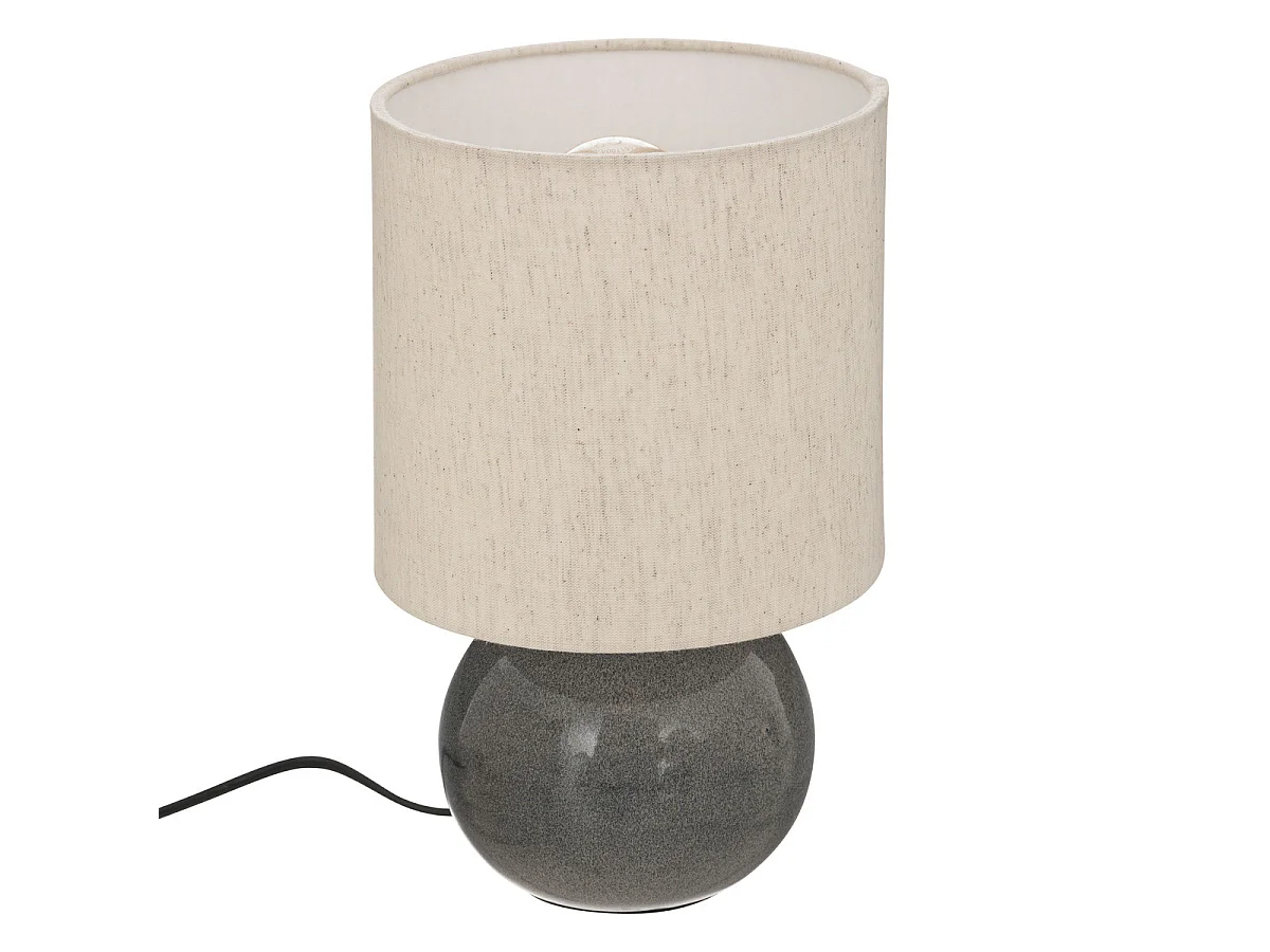 Lampe à poser en céramique Gris bleu et abat-jour coton H 28 cm