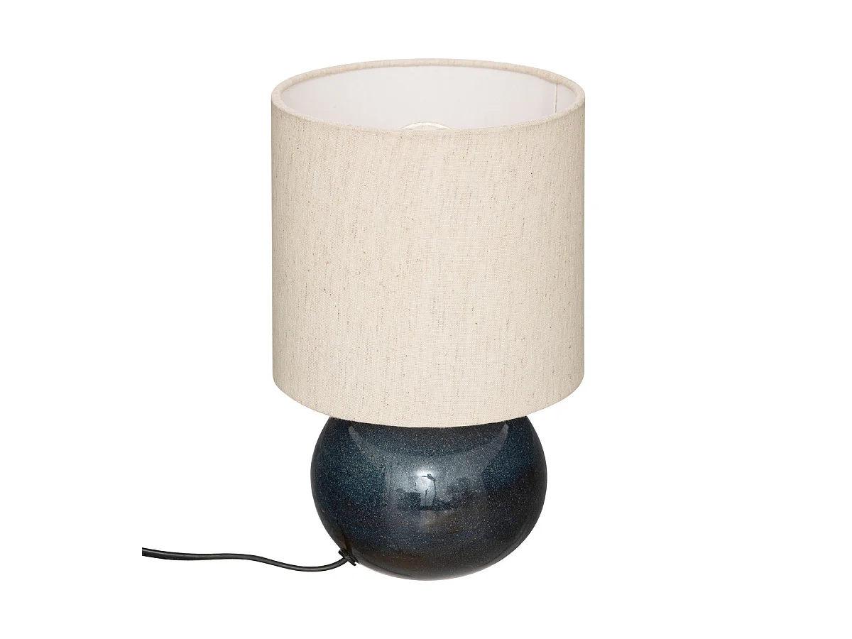Lampe à poser en céramique Bleu orage et abat-jour coton H 28 cm