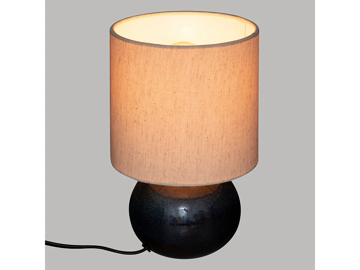 Lampe à poser en céramique Bleu orage et abat-jour coton H 28 cm