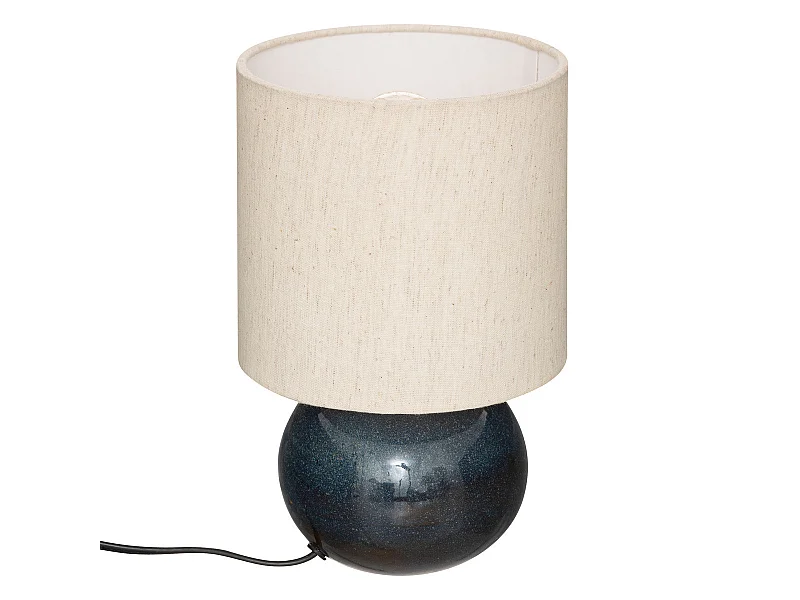 Lampe à poser en céramique Bleu orage et abat-jour coton H 28 cm