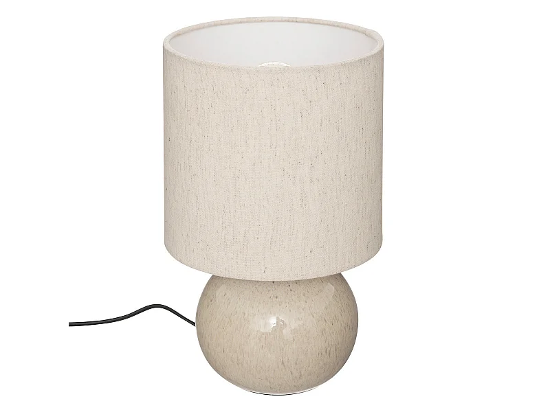 Lampe à poser en céramique Blanc lin et abat-jour coton H 28 cm