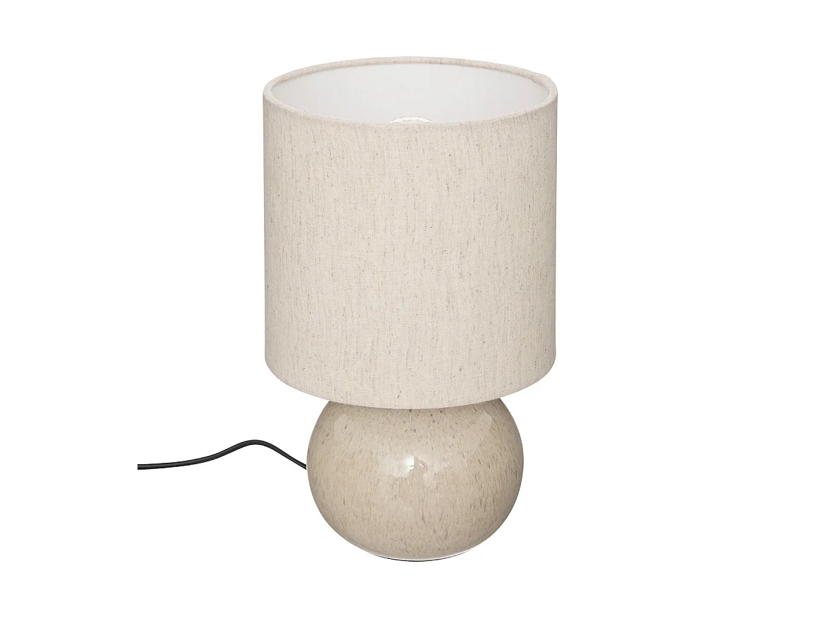 Lampe à poser en céramique Blanc lin et abat-jour coton H 28 cm