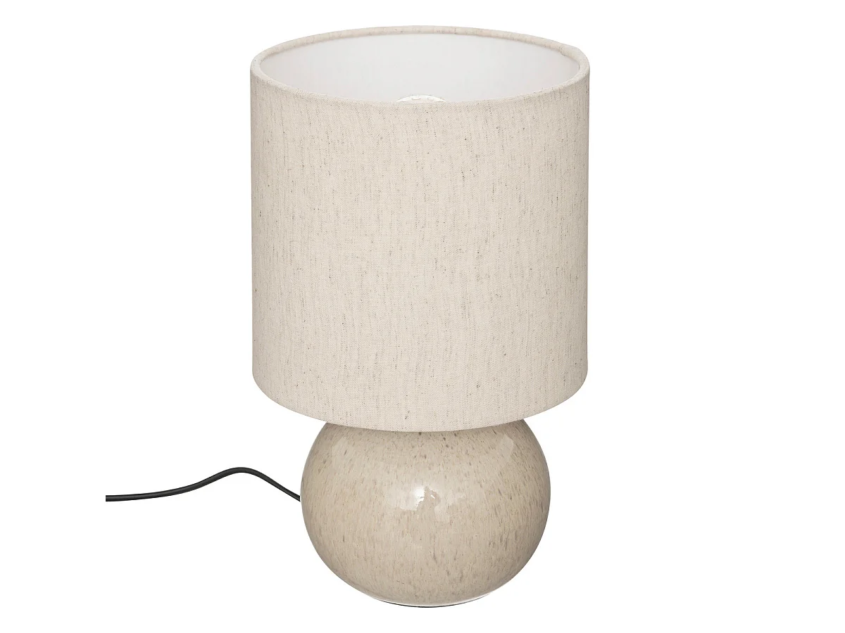 Lampe à poser en céramique Blanc lin et abat-jour coton H 28 cm