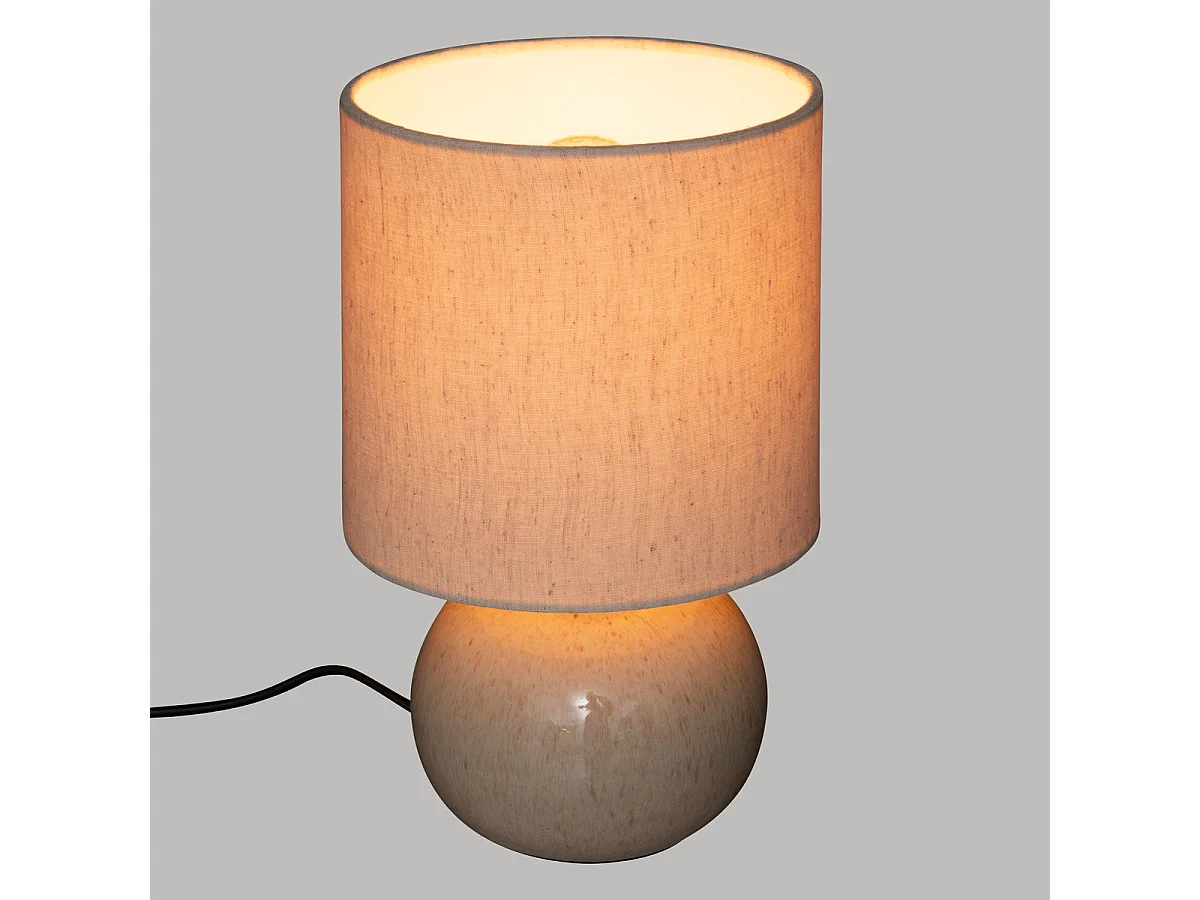 Lampe à poser en céramique Blanc lin et abat-jour coton H 28 cm