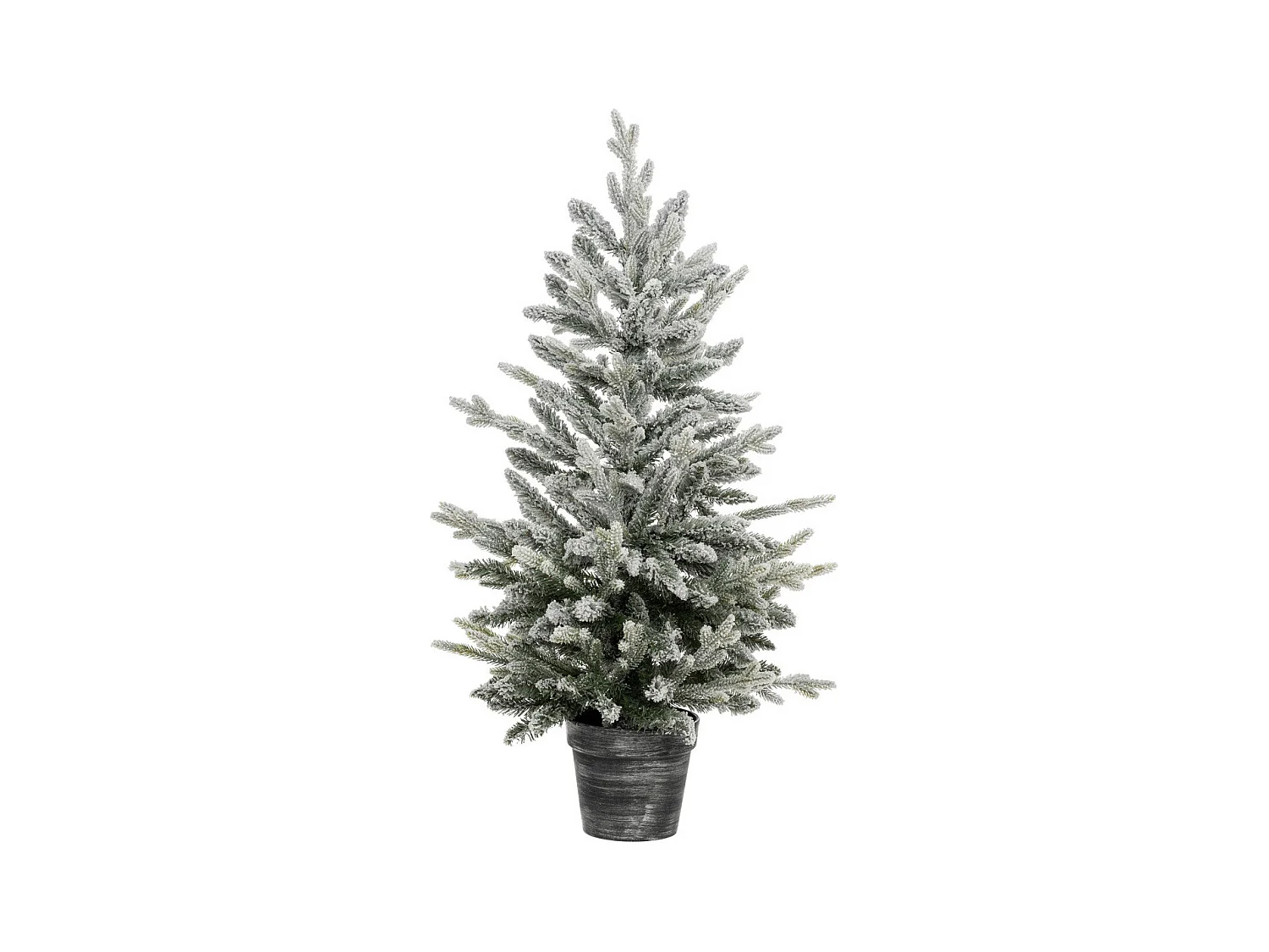 Sapin de Noël artificiel vert floqué blanc et pailleté avec son pot argenté H 100 cm