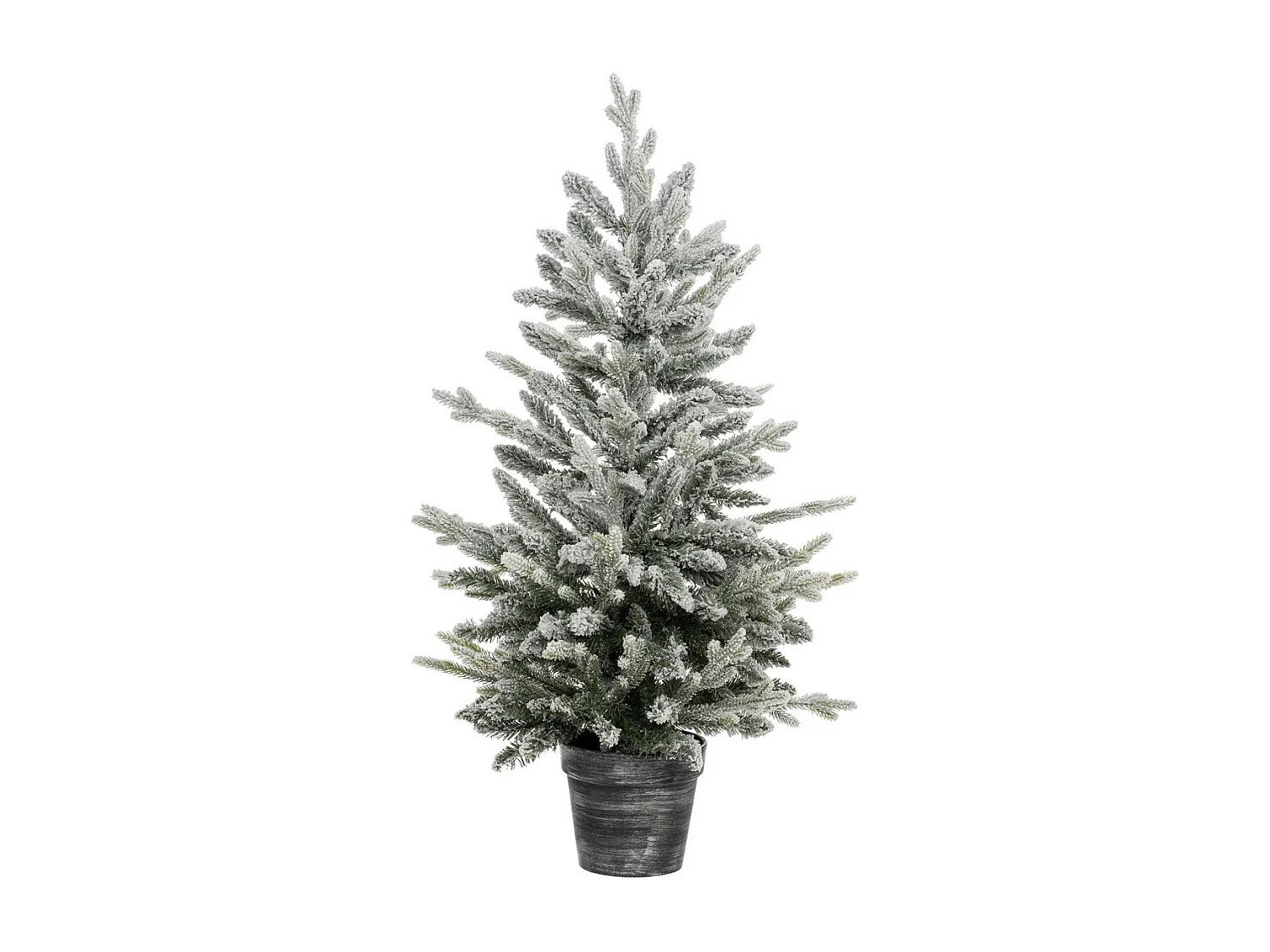 Sapin de Noël artificiel vert floqué blanc et pailleté avec son pot argenté H 100 cm