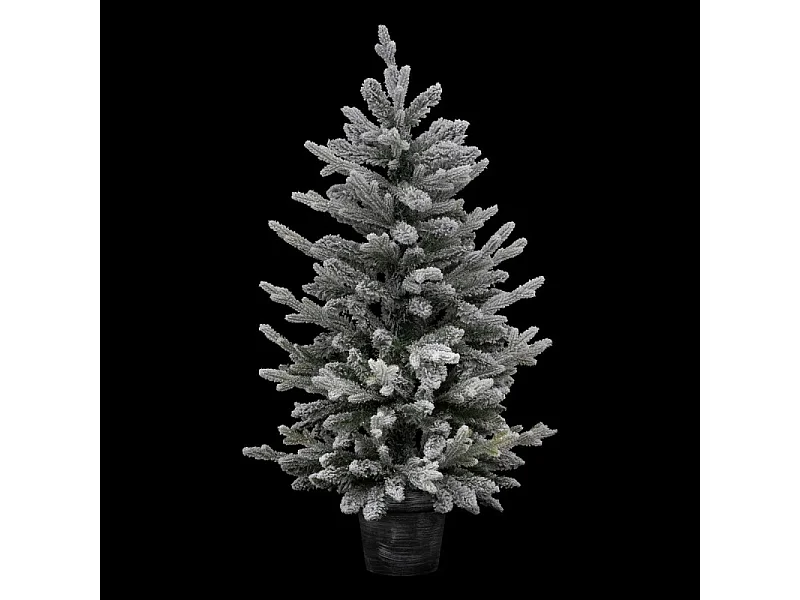 Sapin de Noël artificiel vert floqué blanc et pailleté avec son pot argenté H 100 cm