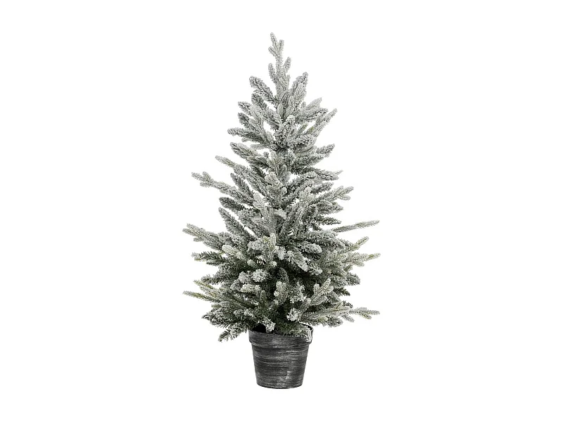 Sapin de Noël artificiel vert floqué blanc et pailleté avec son pot argenté H 100 cm