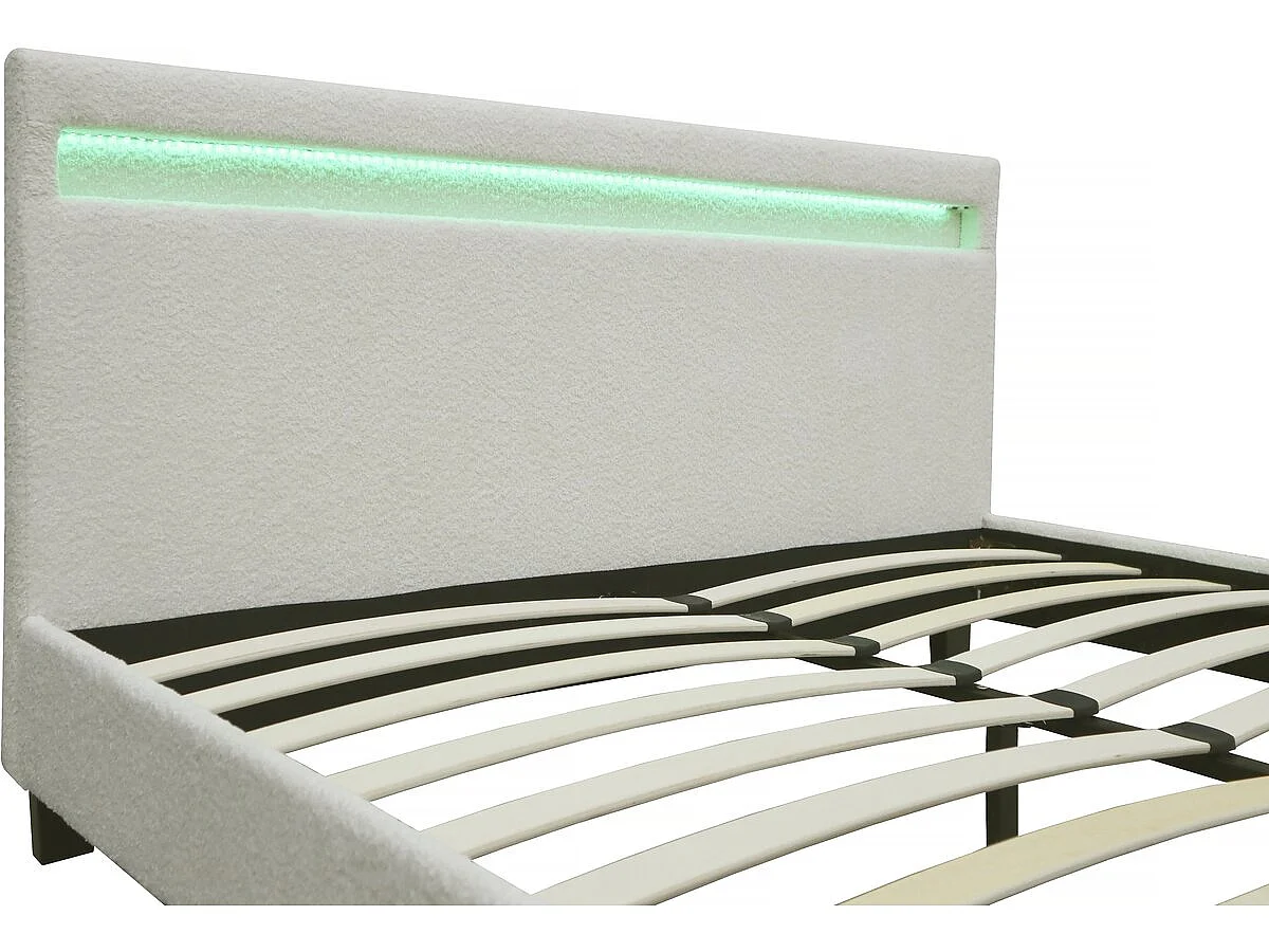 Lit tissu bouclette avec LED "Maria" 140x190cm - Crème