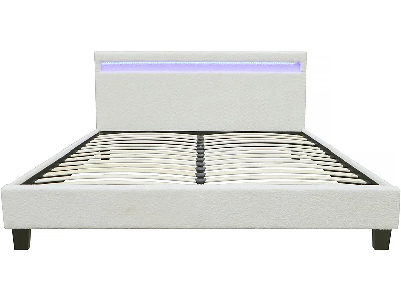 Lit tissu bouclette avec LED "Maria" 140x190cm - Crème
