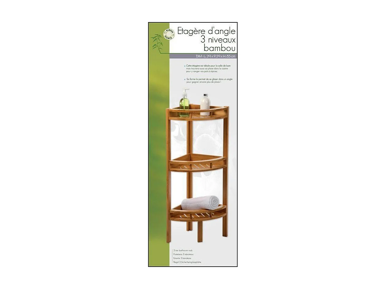 Étagère d'Angle 3 Niveaux "Bambou" 85cm Naturel