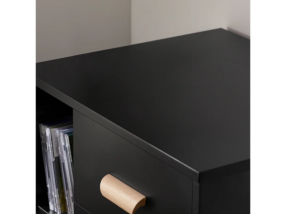 SoBuy Bijzettafel Bijzettafel Nachtkastje Nachtkastje met 3 Laden en 2 Opbergplanken - Zwart, 48x40x60 cm, FBT95-SCH