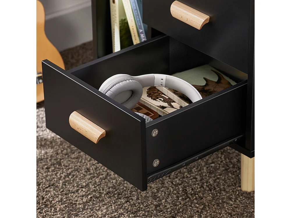 SoBuy Bijzettafel Bijzettafel Nachtkastje Nachtkastje met 3 Laden en 2 Opbergplanken - Zwart, 48x40x60 cm, FBT95-SCH