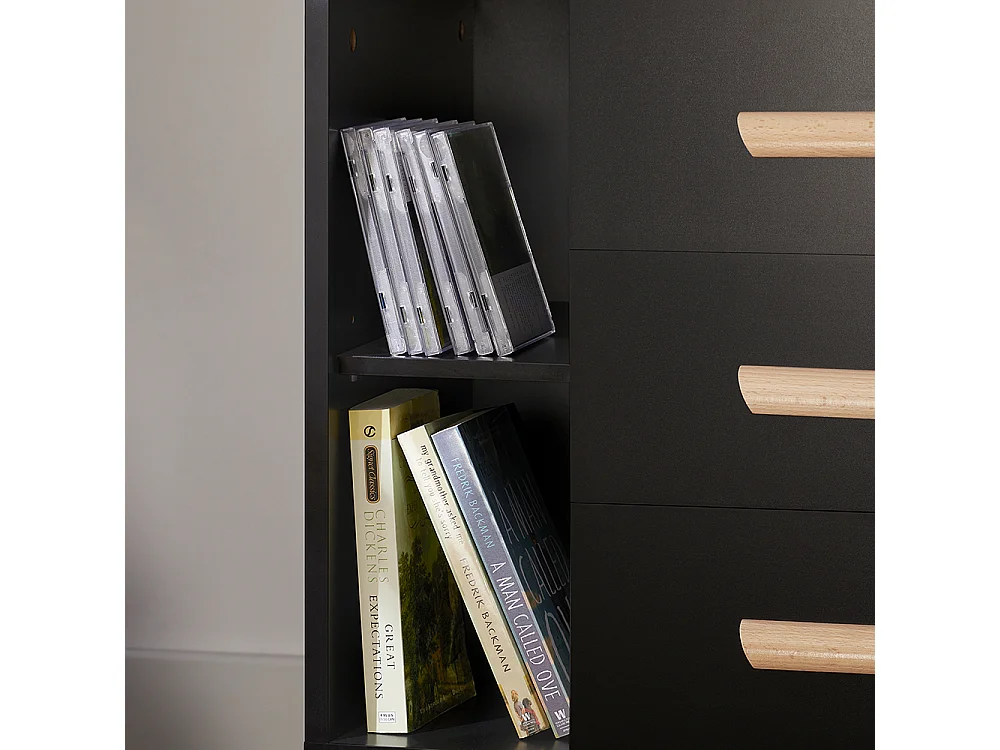 SoBuy Bijzettafel Bijzettafel Nachtkastje Nachtkastje met 3 Laden en 2 Opbergplanken - Zwart, 48x40x60 cm, FBT95-SCH