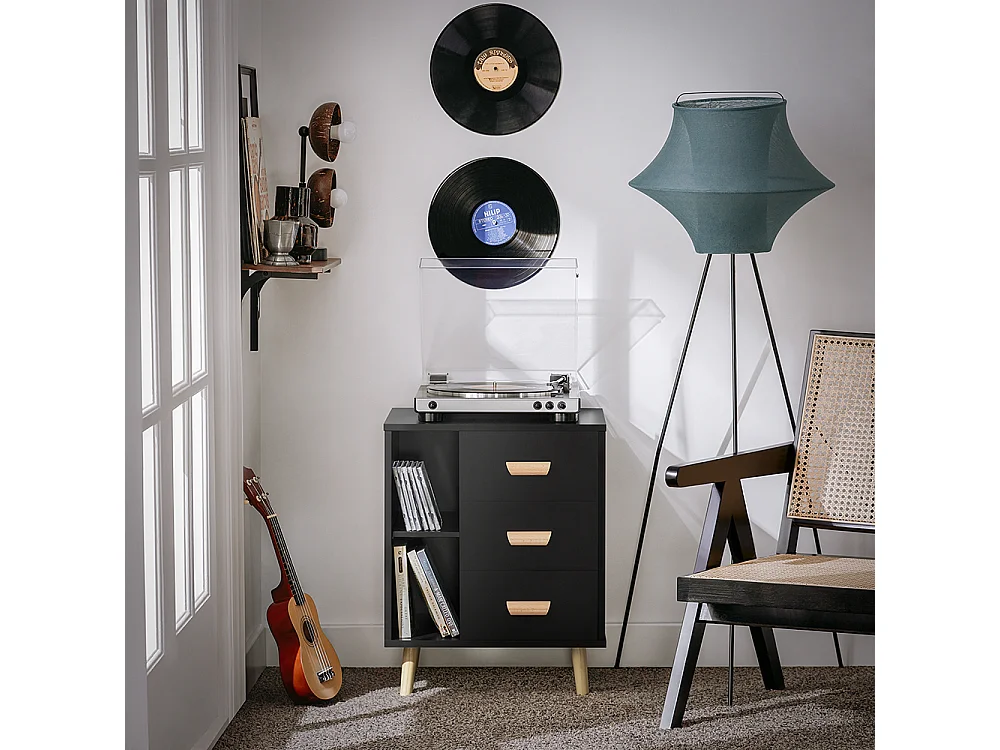 SoBuy Bijzettafel Bijzettafel Nachtkastje Nachtkastje met 3 Laden en 2 Opbergplanken - Zwart, 48x40x60 cm, FBT95-SCH