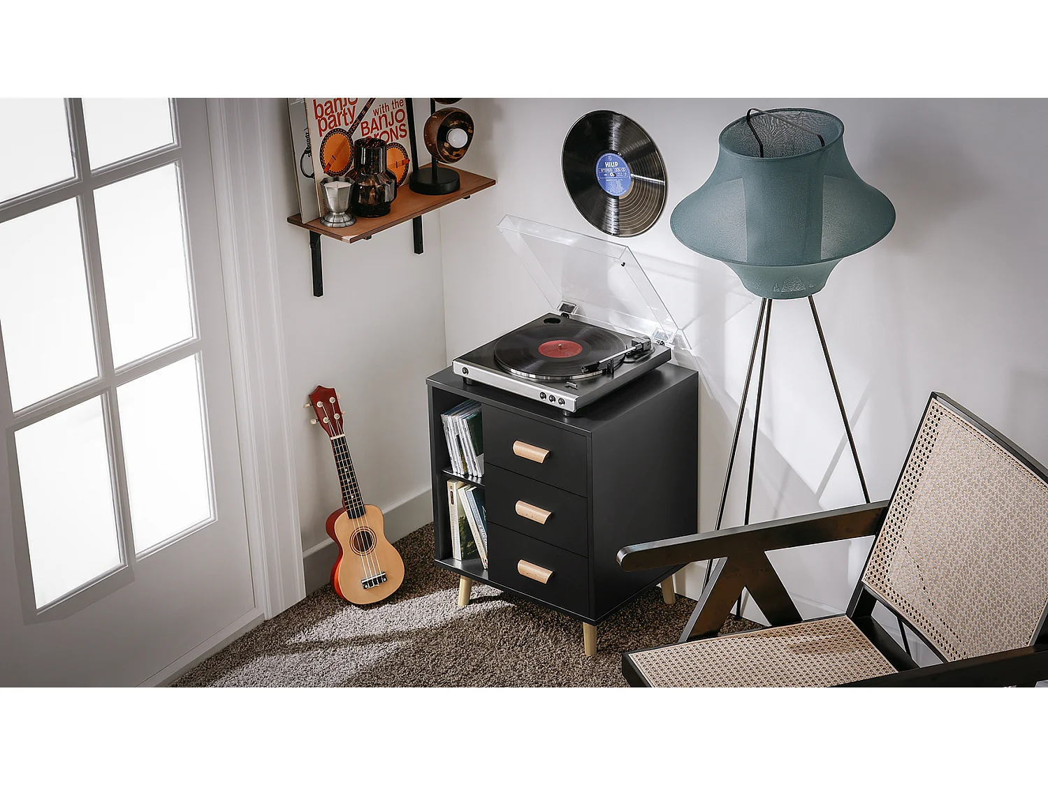 SoBuy Bijzettafel Bijzettafel Nachtkastje Nachtkastje met 3 Laden en 2 Opbergplanken - Zwart, 48x40x60 cm, FBT95-SCH