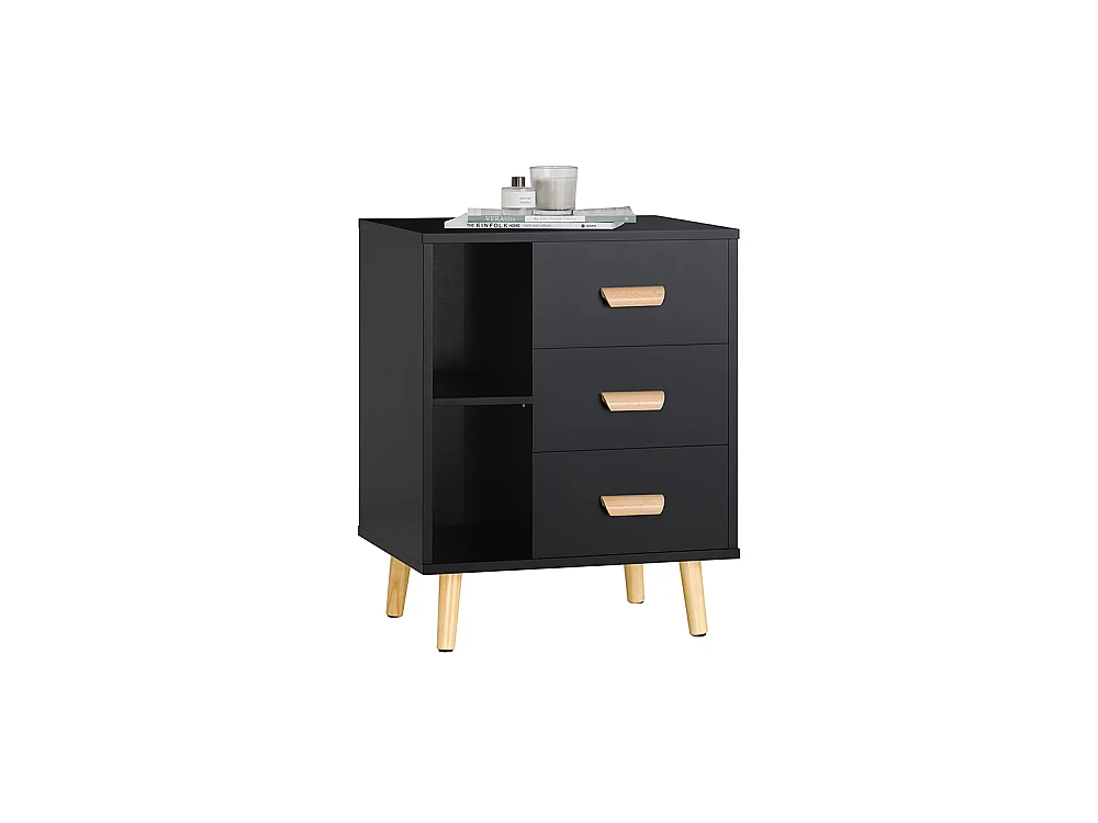 SoBuy Table d’Appoint Bout de Canapé Table de Chevet Table de Nuit avec 3 tiroirs et 2 étagères de Rangement - Noir, 48x40x60 cm, FBT95-SCH