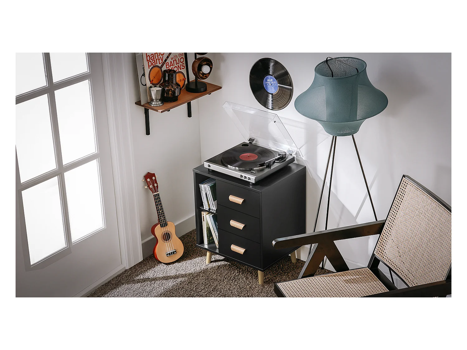 SoBuy Table d’Appoint Bout de Canapé Table de Chevet Table de Nuit avec 3 tiroirs et 2 étagères de Rangement - Noir, 48x40x60 cm, FBT95-SCH