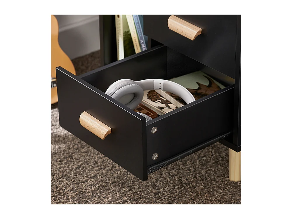 SoBuy Table d’Appoint Bout de Canapé Table de Chevet Table de Nuit avec 3 tiroirs et 2 étagères de Rangement - Noir, 48x40x60 cm, FBT95-SCH