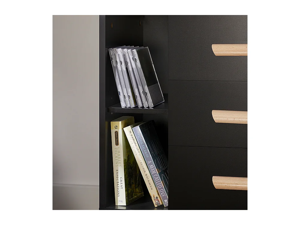 SoBuy Table d’Appoint Bout de Canapé Table de Chevet Table de Nuit avec 3 tiroirs et 2 étagères de Rangement - Noir, 48x40x60 cm, FBT95-SCH