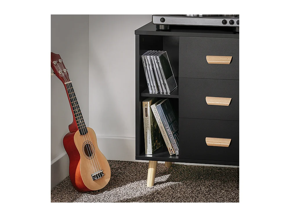 SoBuy Table d’Appoint Bout de Canapé Table de Chevet Table de Nuit avec 3 tiroirs et 2 étagères de Rangement - Noir, 48x40x60 cm, FBT95-SCH