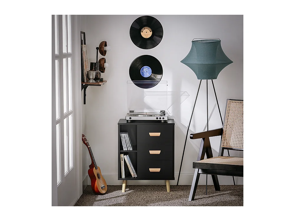 SoBuy Table d’Appoint Bout de Canapé Table de Chevet Table de Nuit avec 3 tiroirs et 2 étagères de Rangement - Noir, 48x40x60 cm, FBT95-SCH