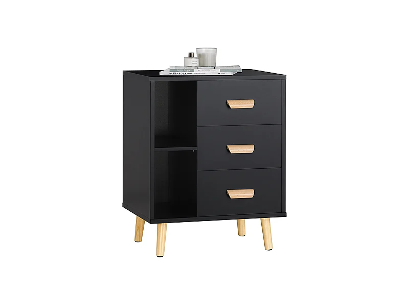SoBuy Table d’Appoint Bout de Canapé Table de Chevet Table de Nuit avec 3 tiroirs et 2 étagères de Rangement - Noir, 48x40x60 cm, FBT95-SCH