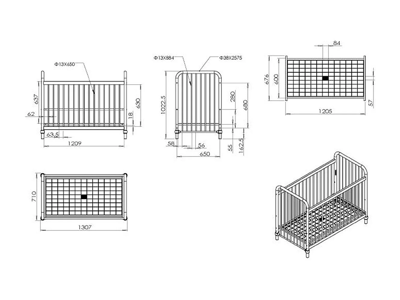 Lit Bébé "Bronxx" 60x120cm Vert Mat