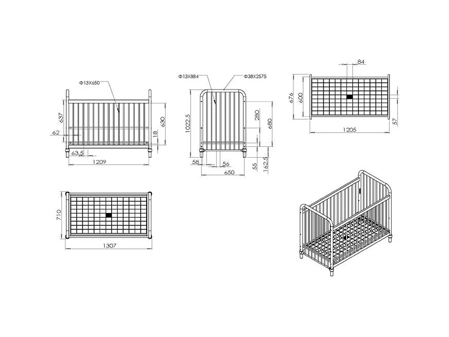 Lit Bébé "Bronxx" 60x120cm Rose