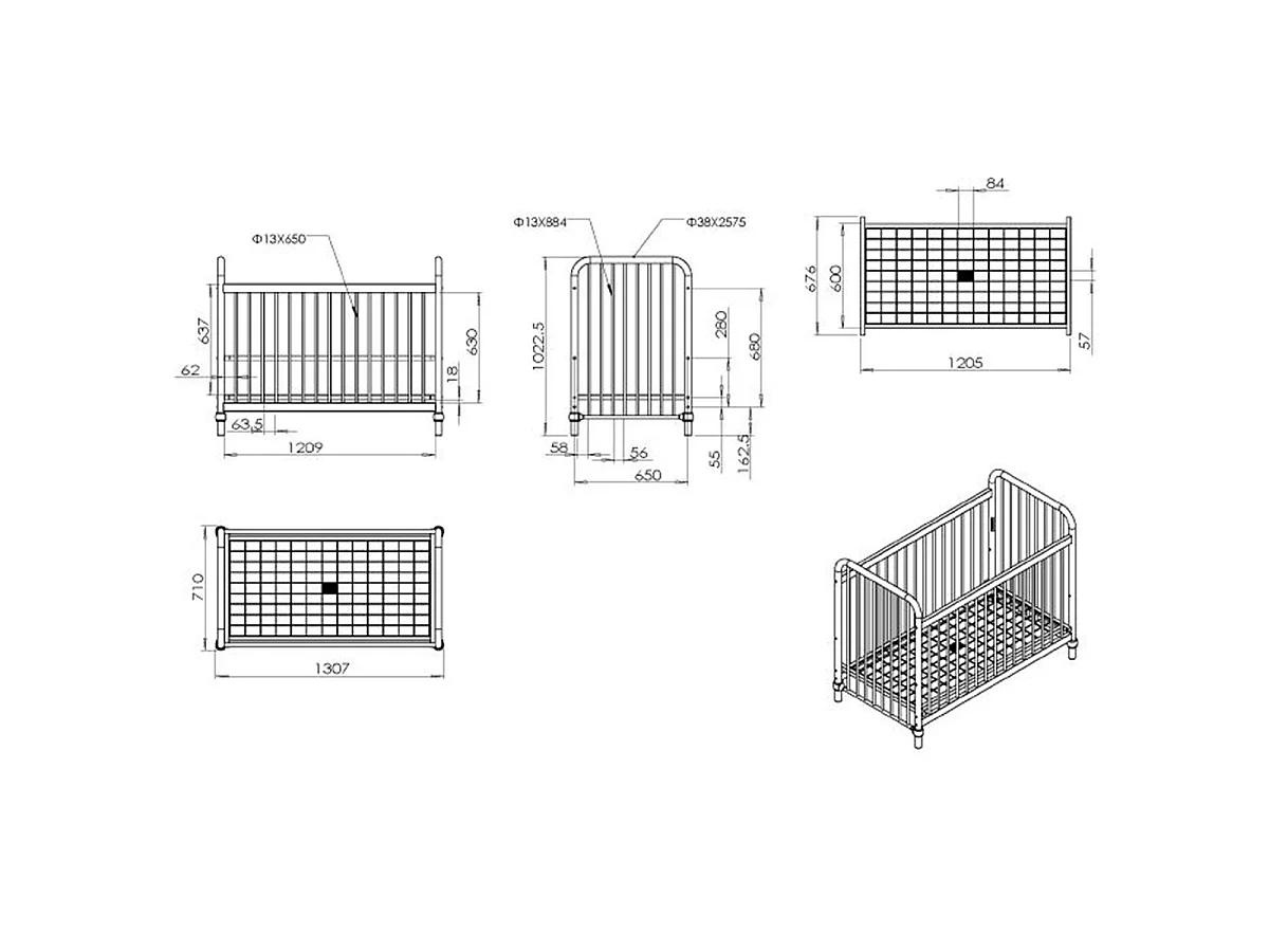 Lit Bébé "Bronxx" 60x120cm Blanc Mat