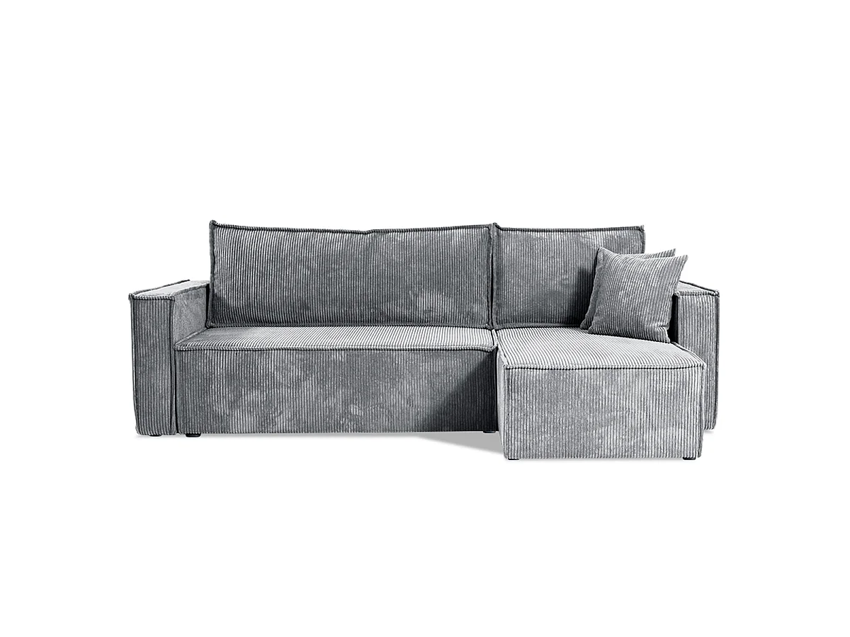 Canapé d'angle réversible convertible 3 places Ezekiel velours côtelé Gris Clair