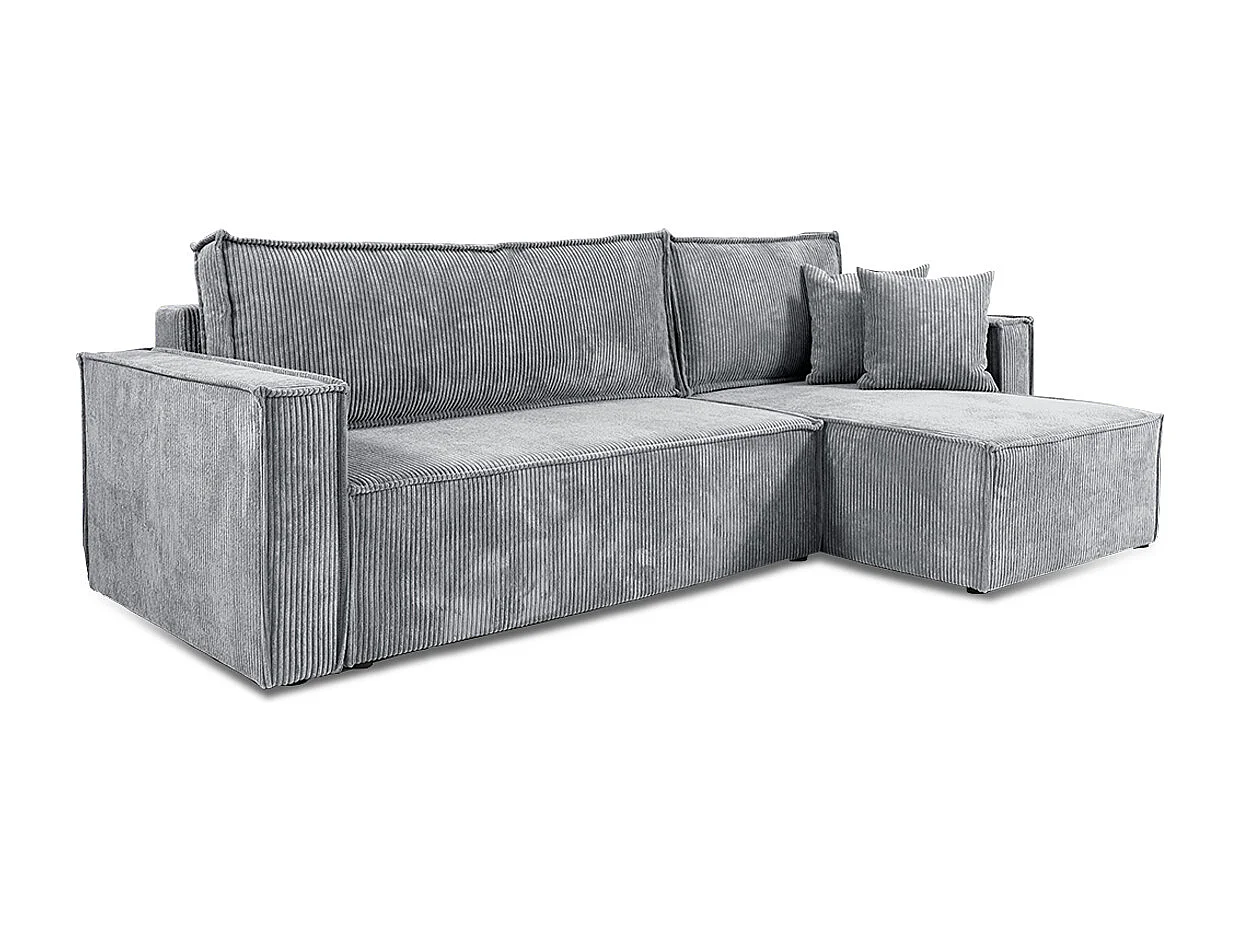 Canapé d'angle réversible convertible 3 places Ezekiel velours côtelé Gris Clair