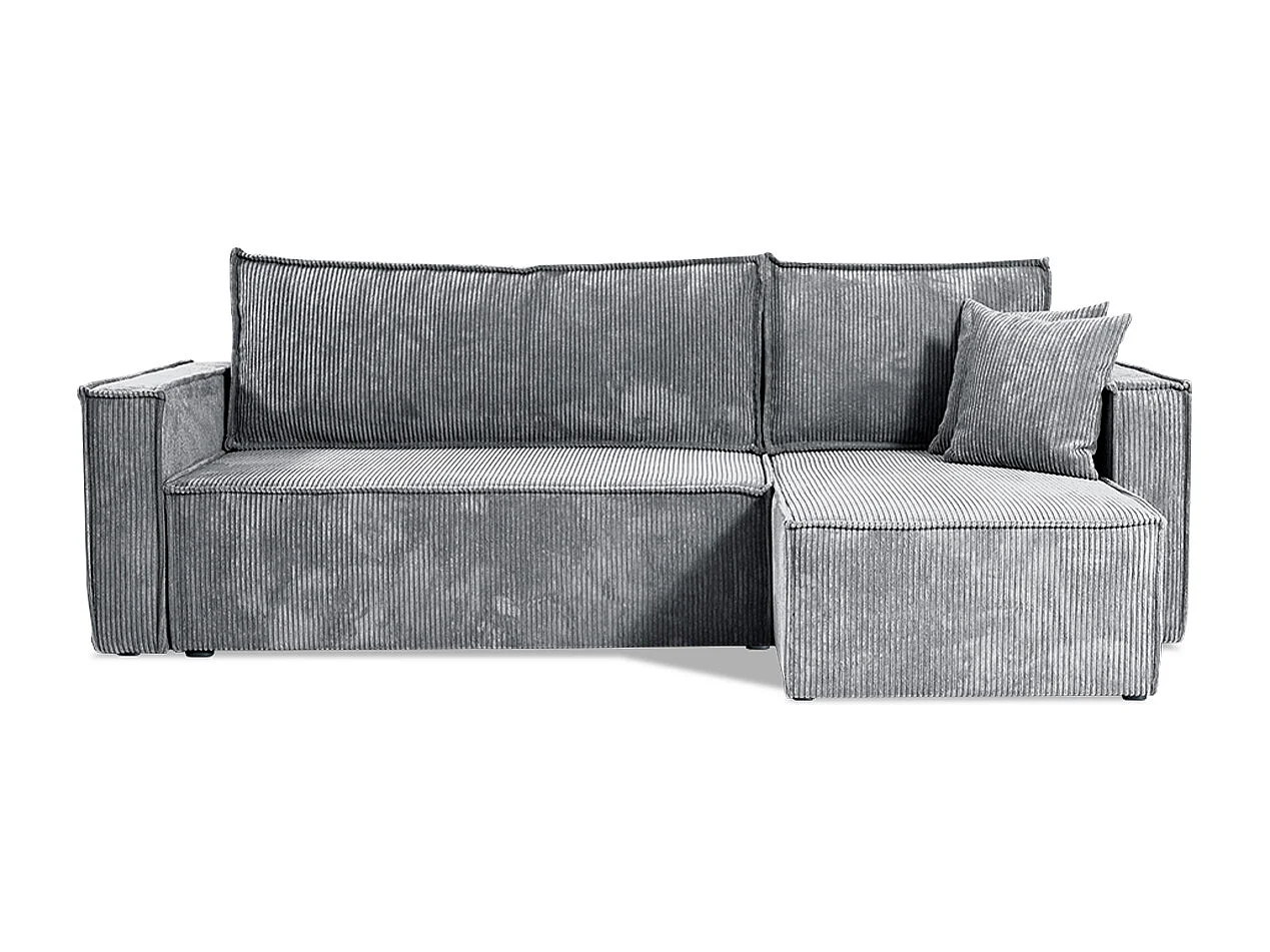 Canapé d'angle réversible convertible 3 places Ezekiel velours côtelé Gris Clair