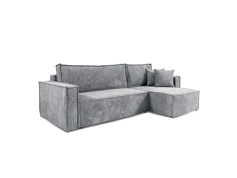 Canapé d'angle réversible convertible 3 places Ezekiel velours côtelé Gris Clair