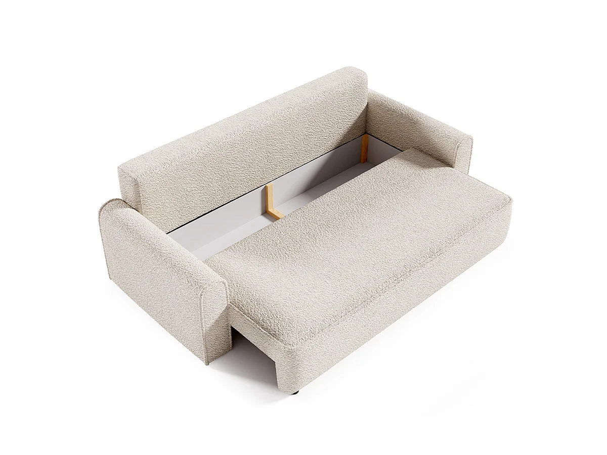 Canapé convertible 3 places avec coffre en tissu beige VALENTIN