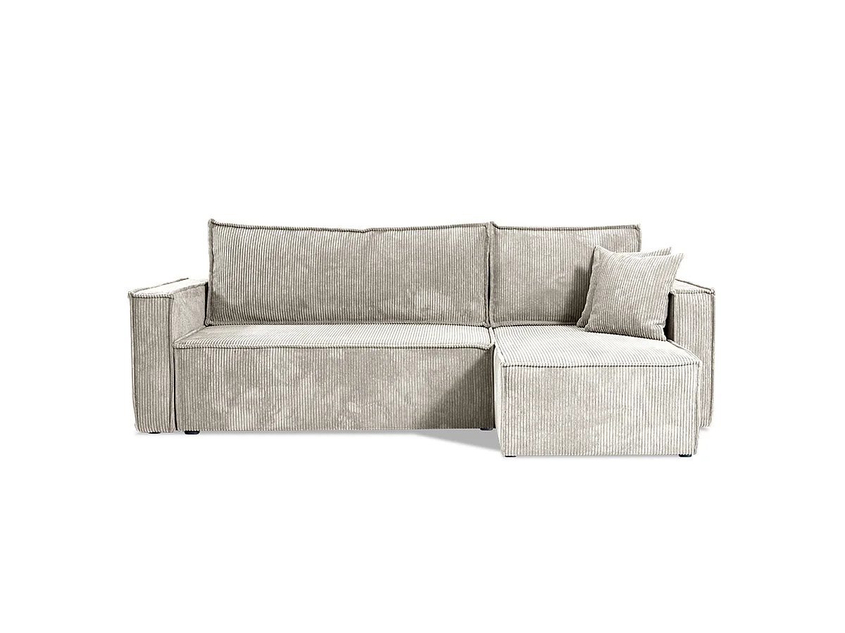 Canapé d'angle réversible convertible 3 places Ezekiel velours côtelé Blanc Cassé