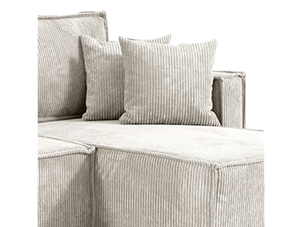Canapé d'angle réversible convertible 3 places Ezekiel velours côtelé Blanc Cassé