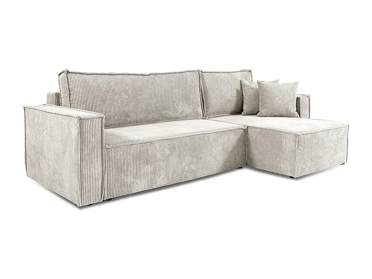 Canapé d'angle réversible convertible 3 places Ezekiel velours côtelé Blanc Cassé