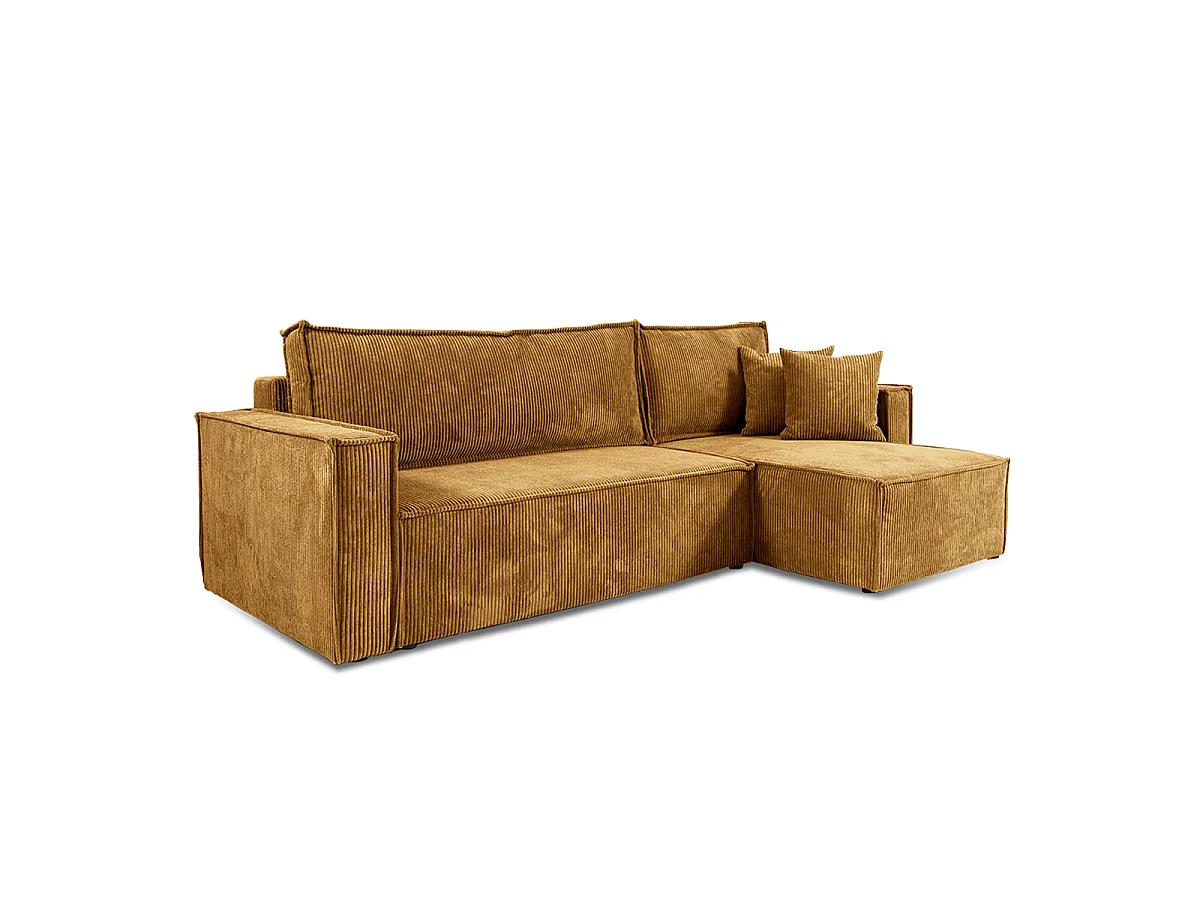 Canapé d'angle réversible convertible 3 places Ezekiel velours côtelé Jaune