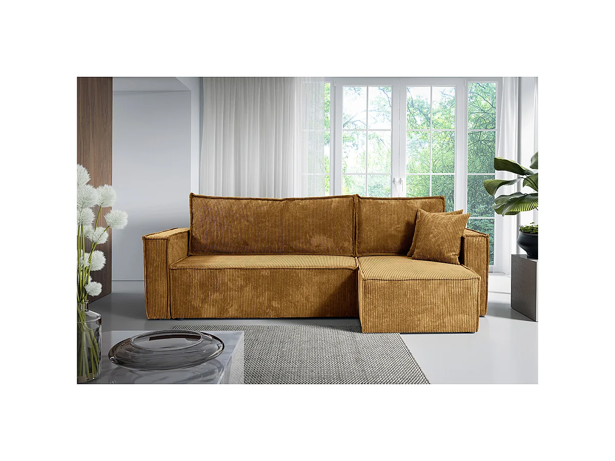 Canapé d'angle réversible convertible 3 places Ezekiel velours côtelé Jaune