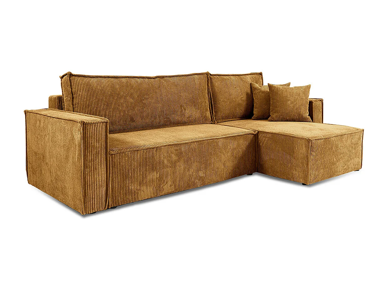 Canapé d'angle réversible convertible 3 places Ezekiel velours côtelé Jaune