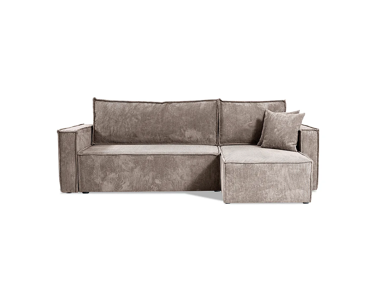 Canapé d'angle réversible convertible 3 places Ezekiel velours côtelé Taupe