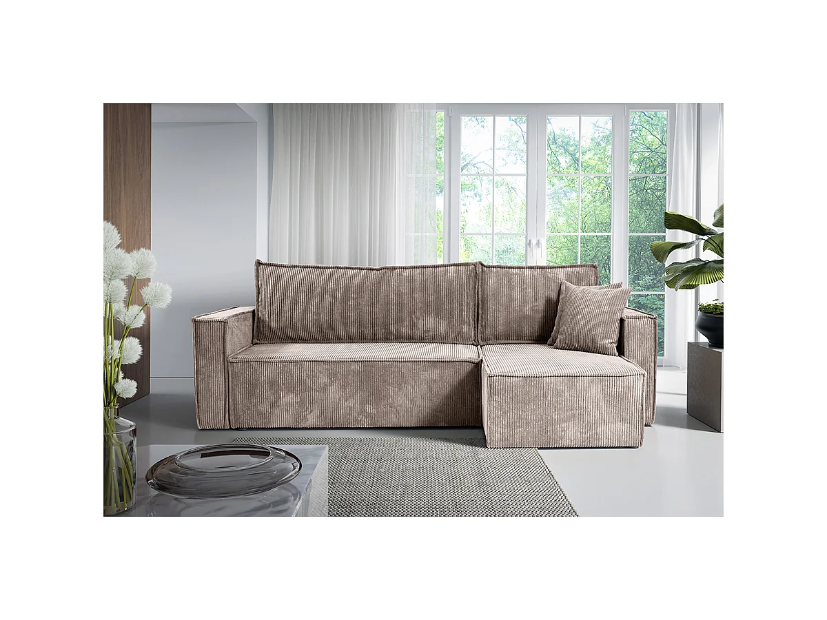 Canapé d'angle réversible convertible 3 places Ezekiel velours côtelé Taupe