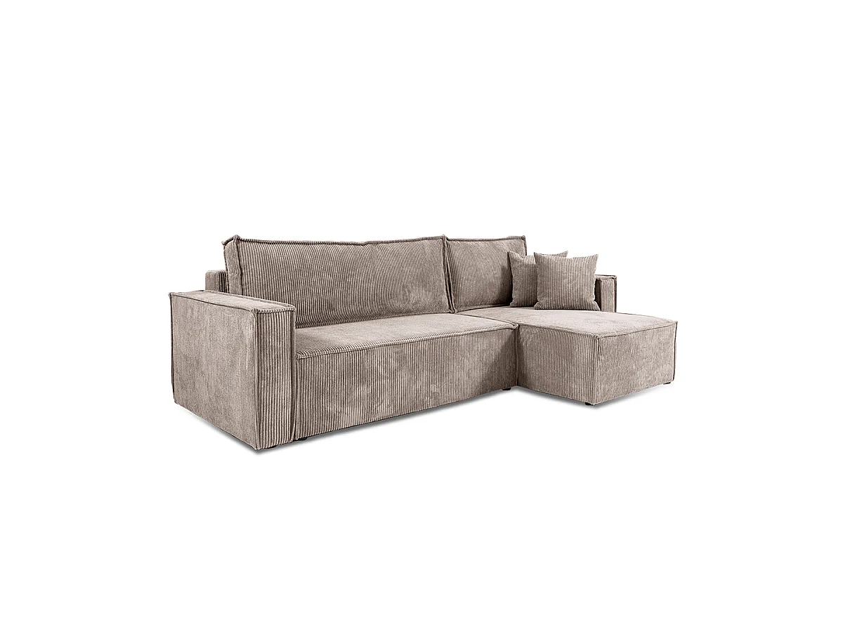 Canapé d'angle réversible convertible 3 places Ezekiel velours côtelé Taupe
